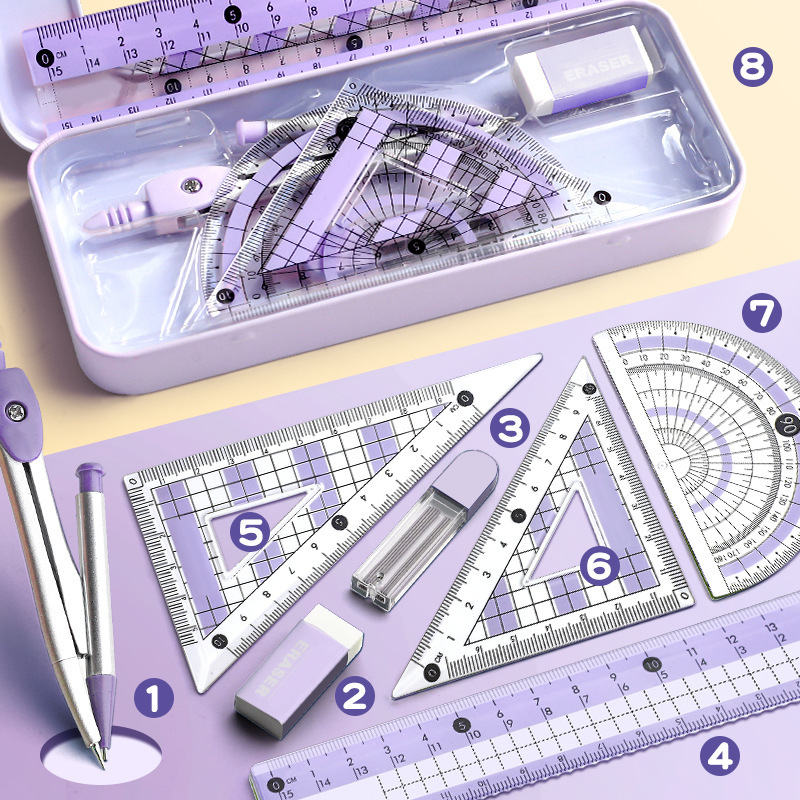 8-częściowy zestaw narzędzi ge – Math Geometry Set With Compass recenzja i cena