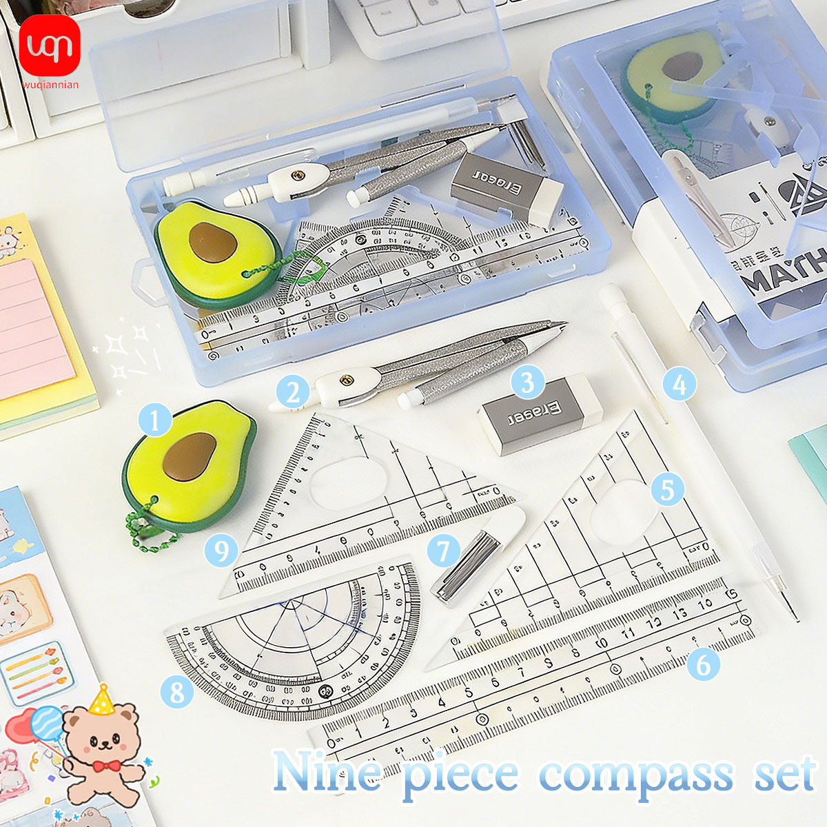 9-częściowy zestaw geometryczn – Math Geometry Set With Compass recenzja i cena